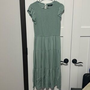 Light green maxi dress with ruched top